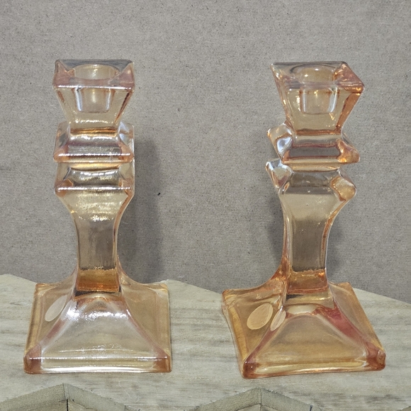 Stunning Franco Creazioni Exclusive Peach/Salmon Glass Candle Holder Set Italy - Picture 4 of 10